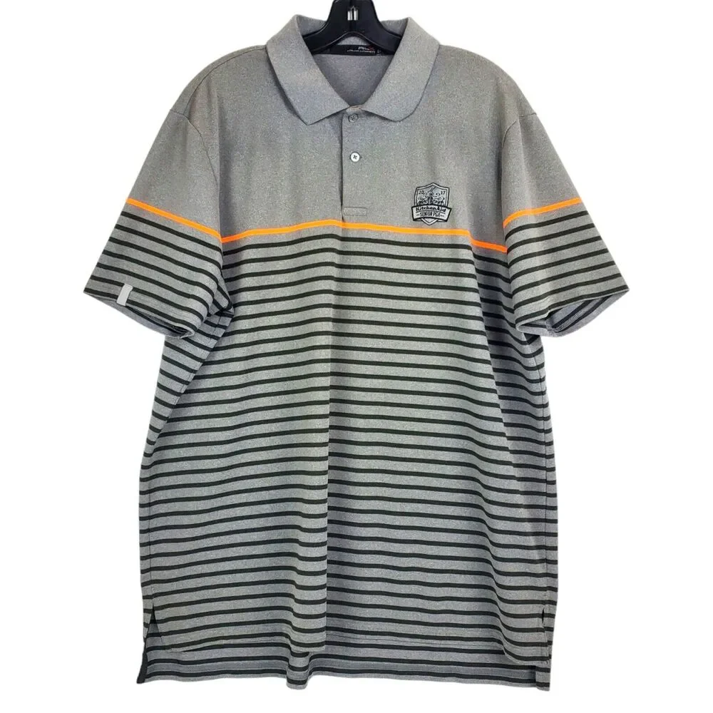 RLX RALPH LAUREN Polo Shirt Mens XL Gray Striped Golf KITCHENAID SENIOR PGA 2017